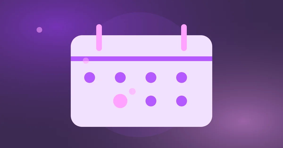 Ilustração de um calendário com dias marcados em fundo roxo escuro, representando constância ao longo das semanas.