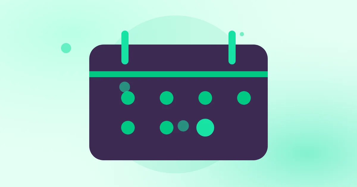 Ilustração em tons de verde-menta com um calendário marcado em vários dias, representando uma rotina de treinos.